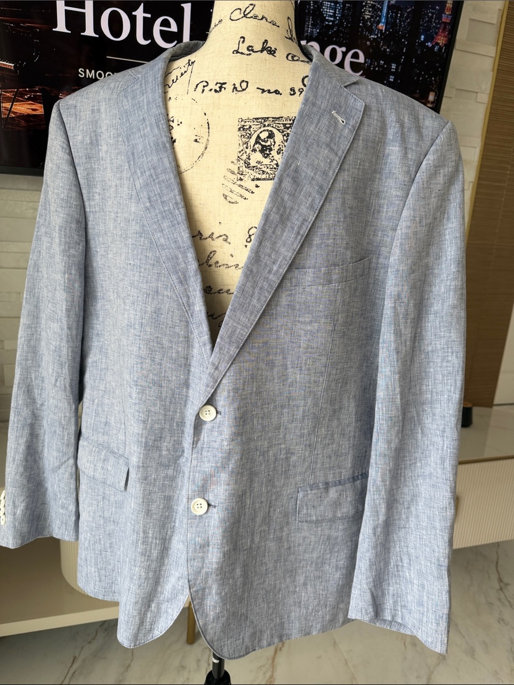 Revoir Light Blue Linen-Blend Men's Blazer